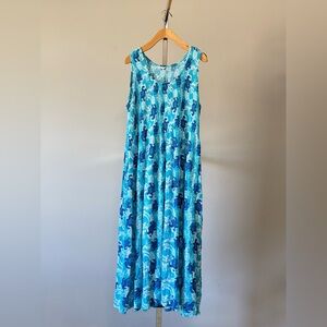 Sleeveless maxi dress, crinkled rayon with Kaktus sea turtle print SIZE:XXL
